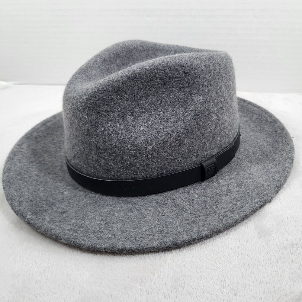 BRIXTON Messer Fedora Hat Wool Felt Unisex Small 7 56cm Gray Leather Band